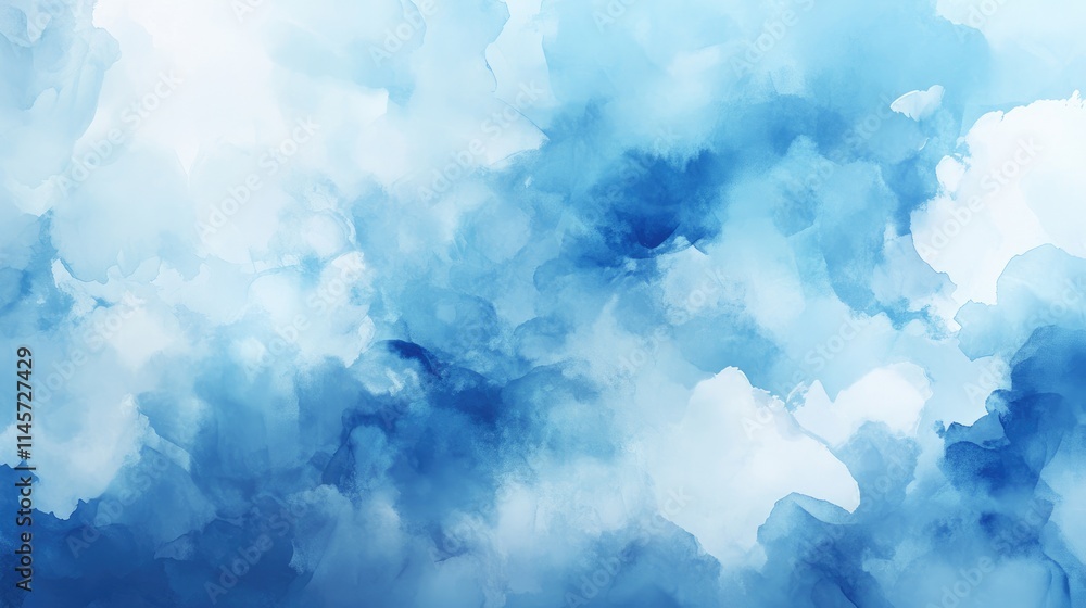 Poster abstract watercolor texture with soft blue and white hues creating a dreamy cloudy sky background de