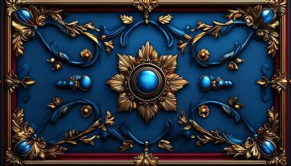 Obraz premium Elegant Gold And Blue Ornate Decorative Panel
