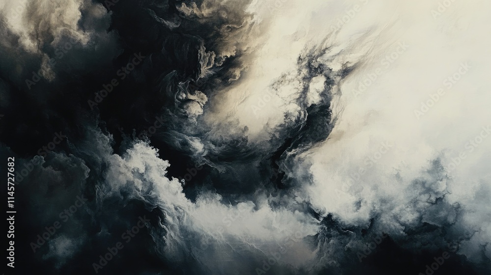 Poster dark smoke abstract art on light background with dynamic swirls and ethereal texture
