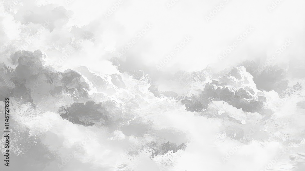 Poster serene cloudscape with soft white clouds and gentle sky textures creating a tranquil, ethereal atmos