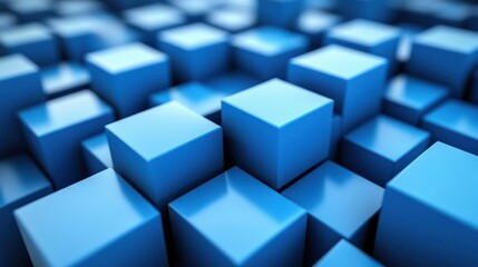 Obraz premium Abstract Blue Cubes Background: A 3D Render of Shiny Blue Cubes Creating a Textured, Geometric Pattern.