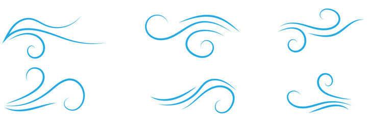 Doodle wind line sketch set. Hand drawn doodle wind motion, air blow, swirl elements. Sketch drawn air blow motion, smoke flow art, abstract line.