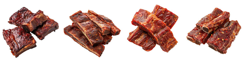 Obraz premium A collection of succulent, glazed barbecue ribs, showcasing rich colors and textures, perfect for a delicious meal.