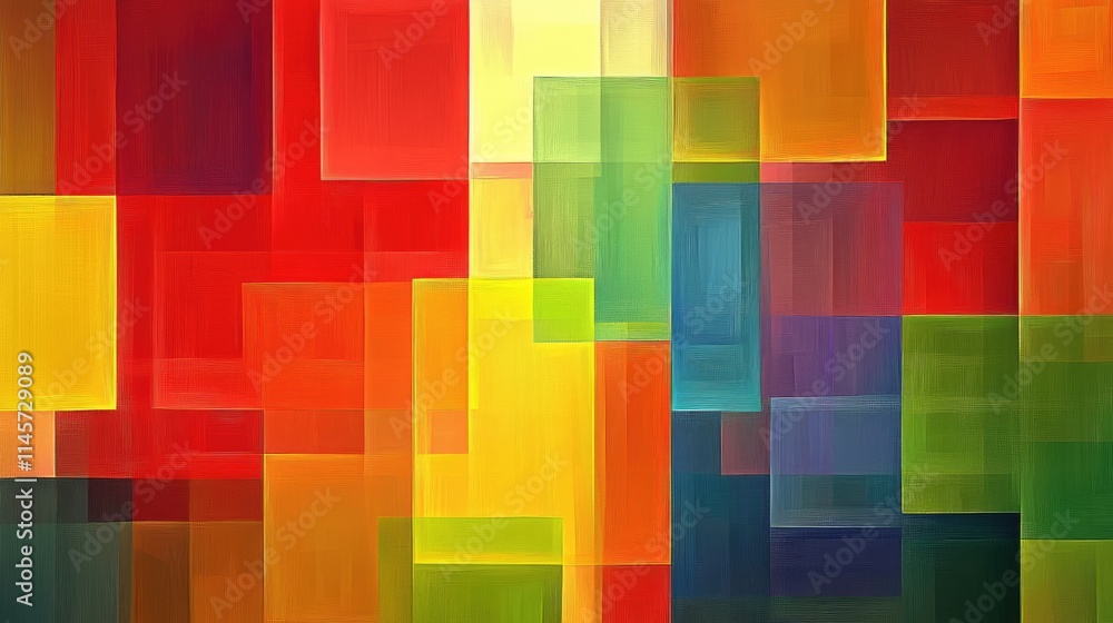Poster vibrant abstract digital background featuring colorful geometric shapes and a harmonious blend of re
