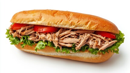 Delicious Pulled Pork Sandwich on White Background - Appetizing Close-Up