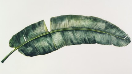 Vibrant and detailed green banana leaf isolated on a light background showcasing its texture and natural beauty for botanical themes.