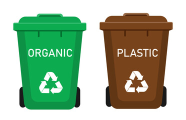 Plastic trash cans illustration. Isolated on a white background. Vector illustration. Flat style.	