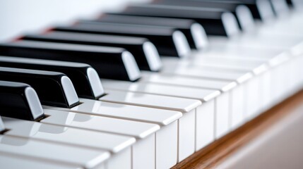 Close-up of piano keys, white and black.
