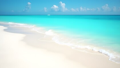 Fototapeta premium Idyllic Tropical Beach Scene Turquoise Water White Sand Summer Vacation
