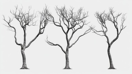 Barren tree branches silhouette in winter depicting absence of leaves and emphasizing natural forms and textures in a minimalist composition
