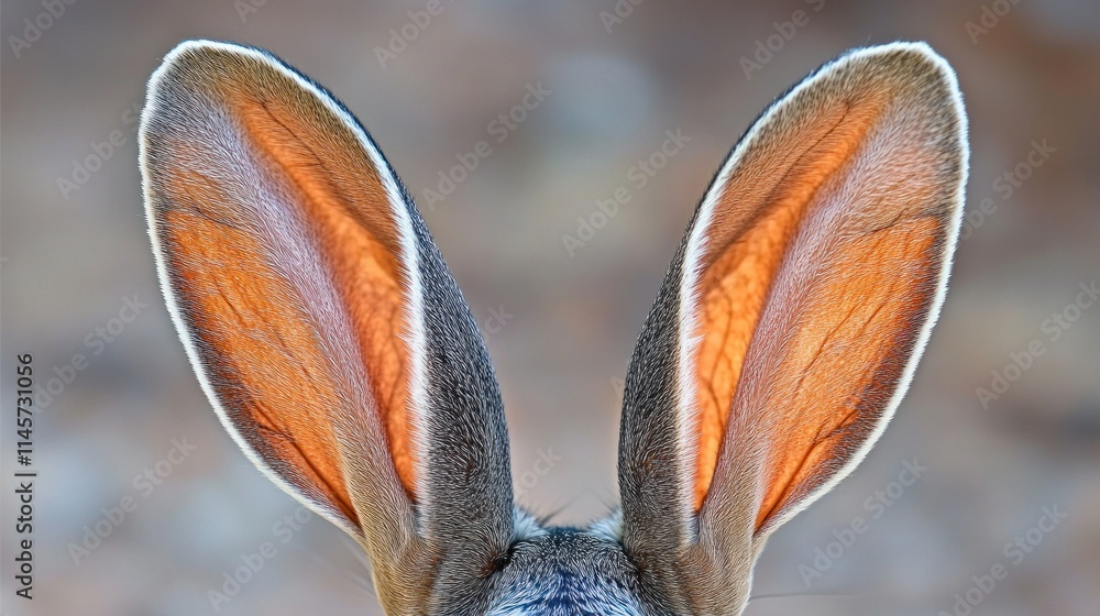 Poster close-up of a rabbit's ears showcasing intricate details and textures.