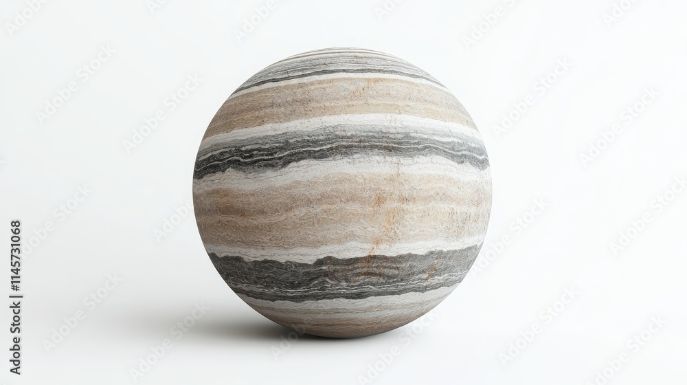 Poster striking round stone with unique striped patterns in earthy tones isolated on a clean white backgrou