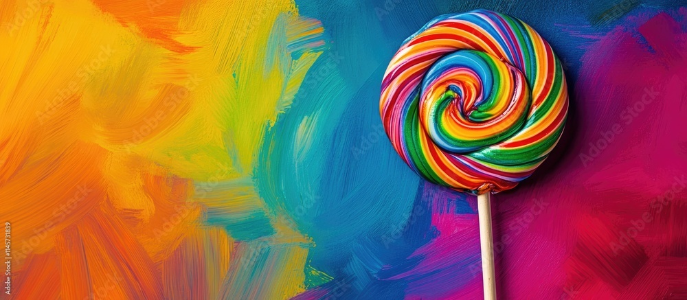 Poster vibrant colorful spiral lollipop on a bright abstract background creating a playful and whimsical at