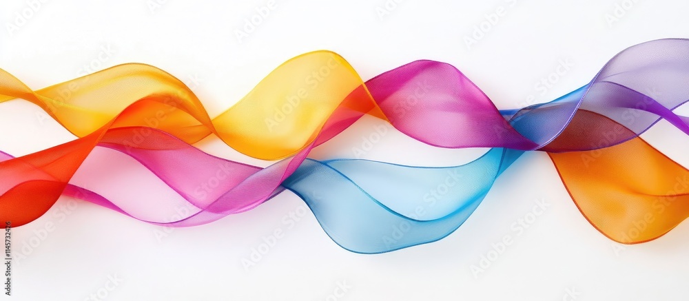 Poster colorful translucent ribbons gracefully flowing on a white background creating a vibrant and artisti