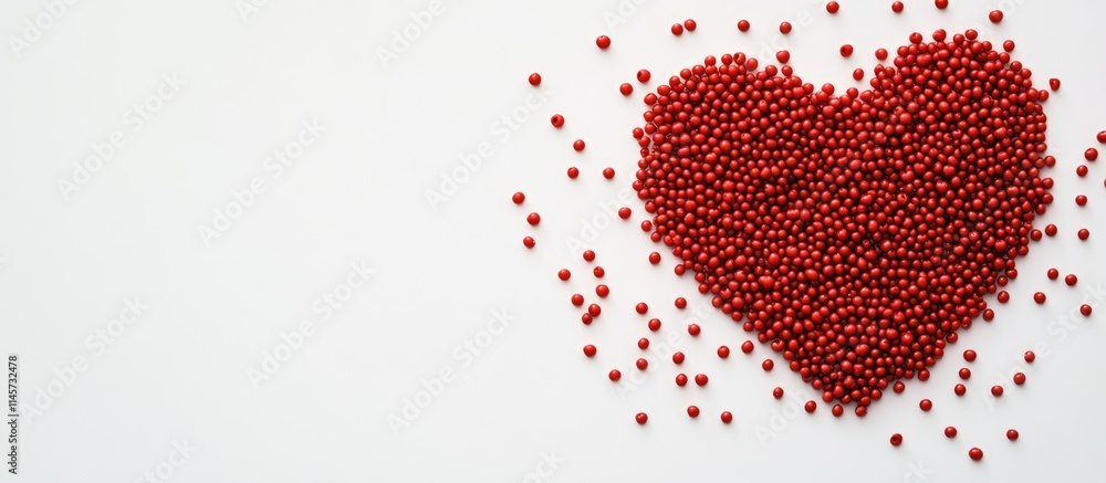 Poster red bead heart shape design on a white background ideal for header text or romantic themed visuals. 