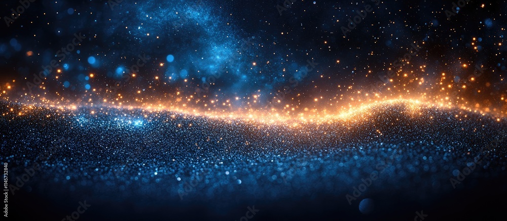 Poster abstract blue and orange sparkling background with bokeh lights creating a dreamy atmosphere perfect