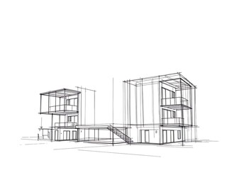 Modern House Sketch: Clean Minimalist Architectural Illustration. AI Generated