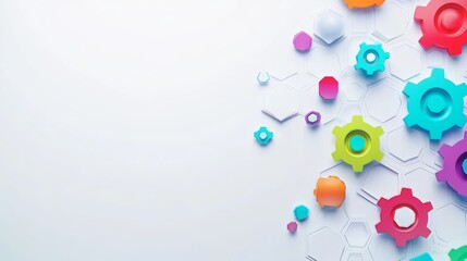 White technology background with gear, lines, dots, and copy space for text. Banner and power point background. 