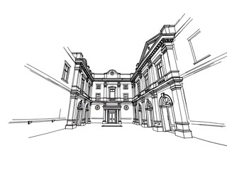 Fototapeta premium Elegant Palace Sketch: Detailed Architectural Illustration. AI Generated