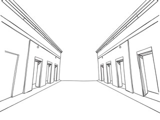 Fototapeta premium Clean Line Drawing: Empty Street Perspective. AI Generated