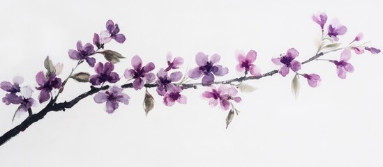 Fototapeta premium Lilac flower branch with delicate blooms against a clean white background highlighting nature's beauty and elegance