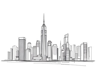 Elegant City Skyline Hand-Drawn Illustration. AI Generated