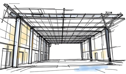 Fototapeta premium Hand-Drawn Sketch: Modern Building Structure Design. AI Generated