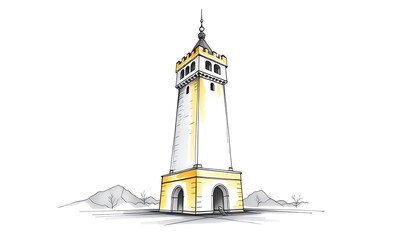 Elegant Hand-Drawn Tower Illustration: Detailed Minimalist Design. AI Generated