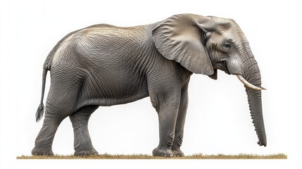 Obraz premium Realistic illustration of an elephant standing gracefully against a white background showcasing its majestic features and intricate textures