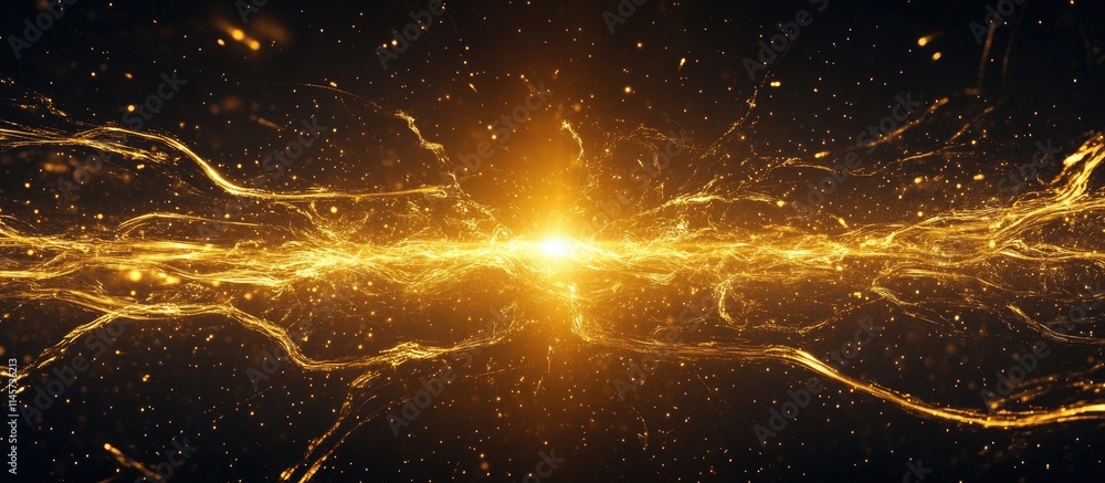 Poster stunning gold lens flares and light streaks creating dynamic visual effects against a dark backgroun