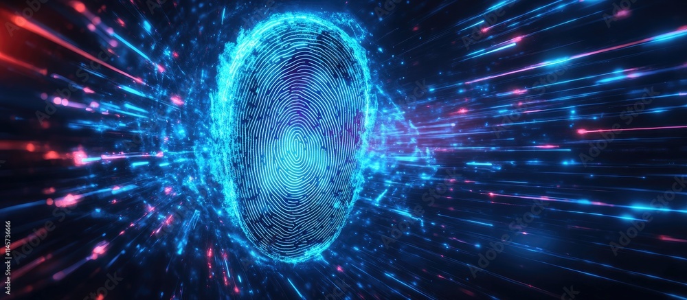 Poster biometric fingerprint technology for smart locks representing advanced home security and modern digi