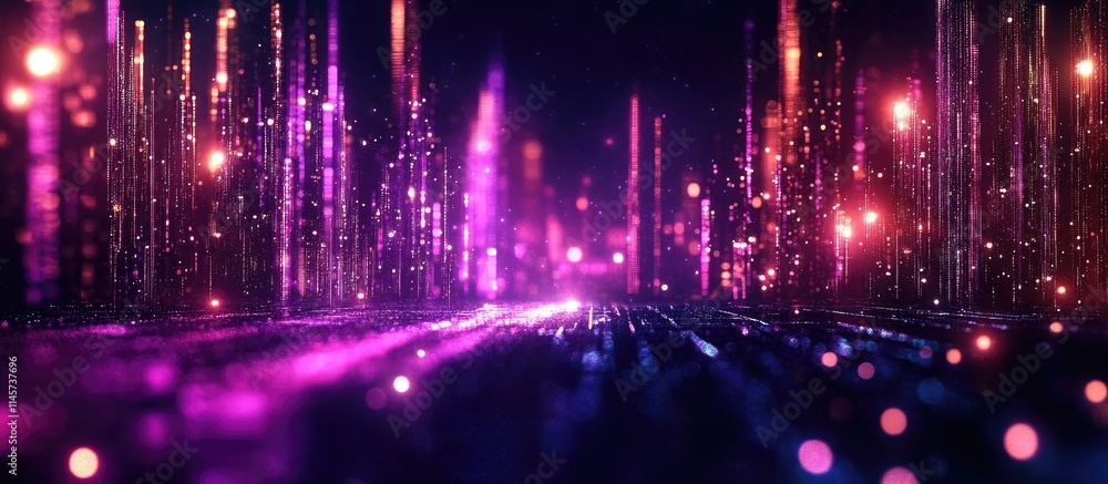 Poster futuristic data visualization with glowing lights representing digital finance technology for busine