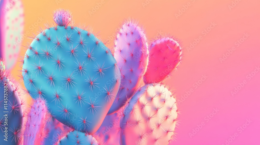 Poster vibrant cacti with pink spines against a gradient background creating a striking visual display of c