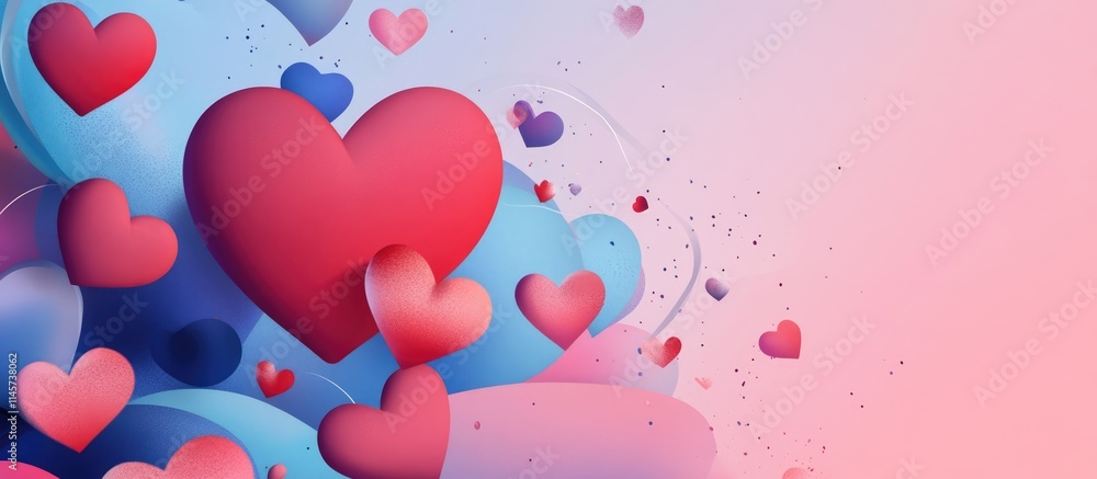Poster heart-themed valentine's day card template with colorful layered hearts and a soft gradient backgrou