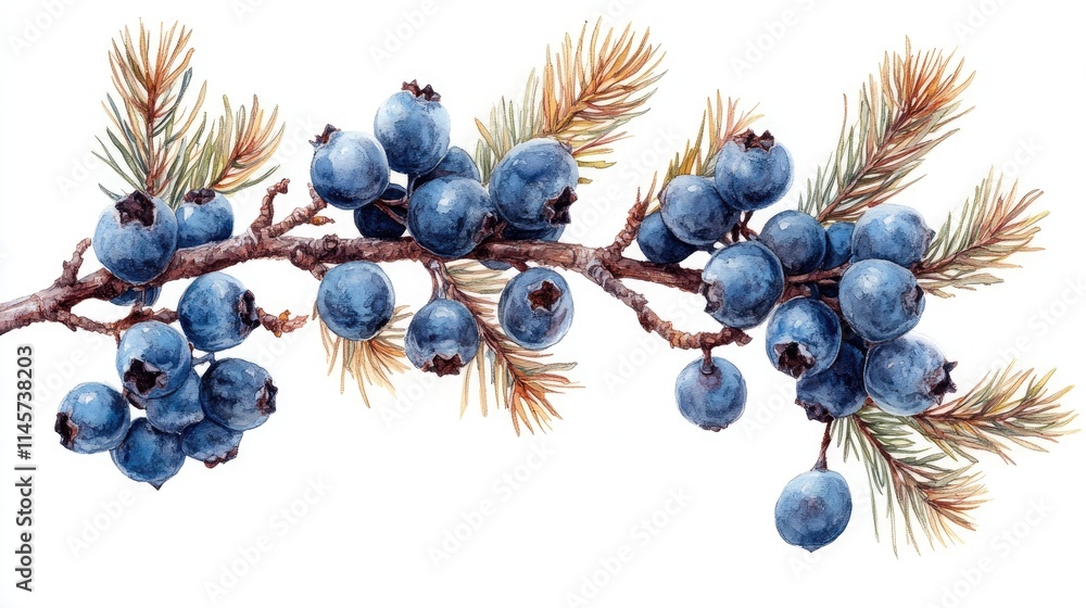 Poster juniper branch with vibrant berries and pine needles on white background perfect for crafting compos