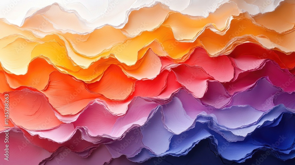 Poster textured layers of colorful acrylic-painted paper creating a visually striking abstract composition 