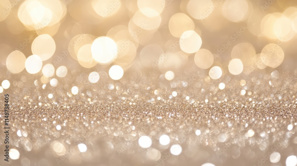 Poster abstract shimmering glitter background with festive bokeh lights in golden hues creating a dreamy an