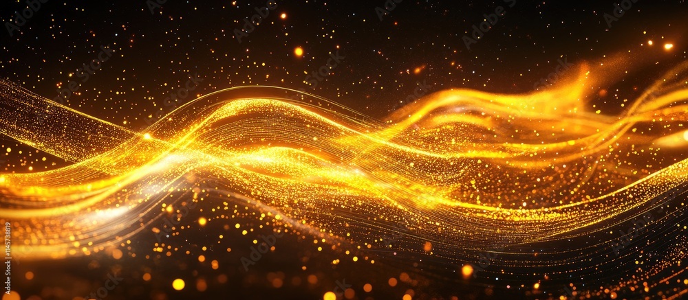 Poster illuminated digital waves and particles creating a dynamic abstract technology concept on a dark bac
