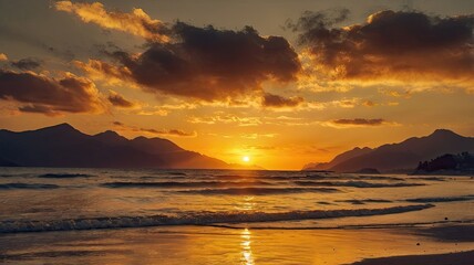 Fototapeta premium sunset over the sea, sunset in the mountains, sunset over the beach, sunset at the beach, sunset over the sea