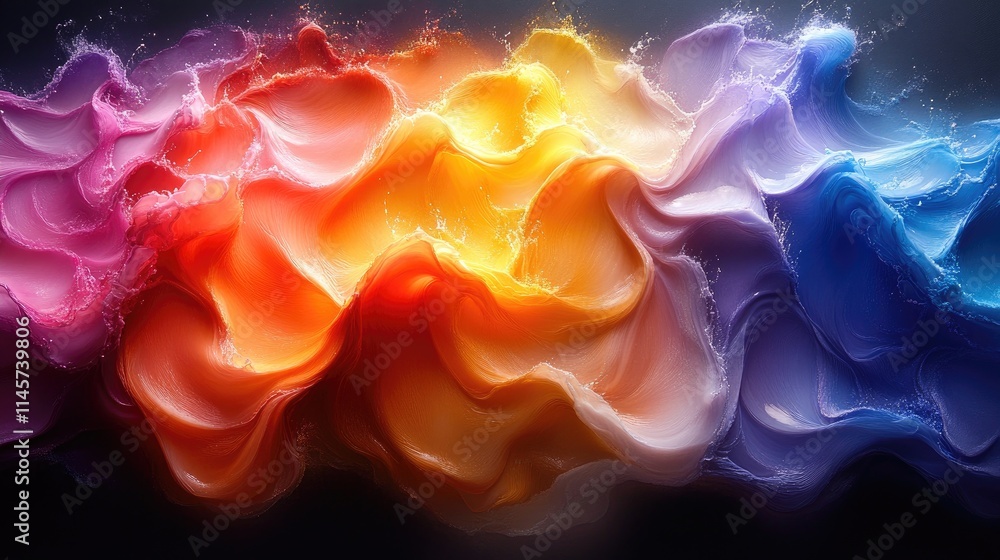 Poster vibrant waves of colorful abstract fluid texture in dynamic motion representation