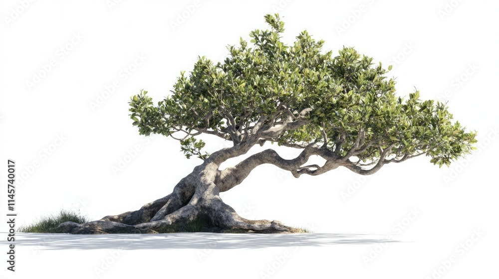 Poster dipterocarpus tree with unique twisted branches set against a clean white background for nature and 