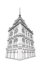 Fototapeta premium Elegant Building Line Art Illustration. AI Generated