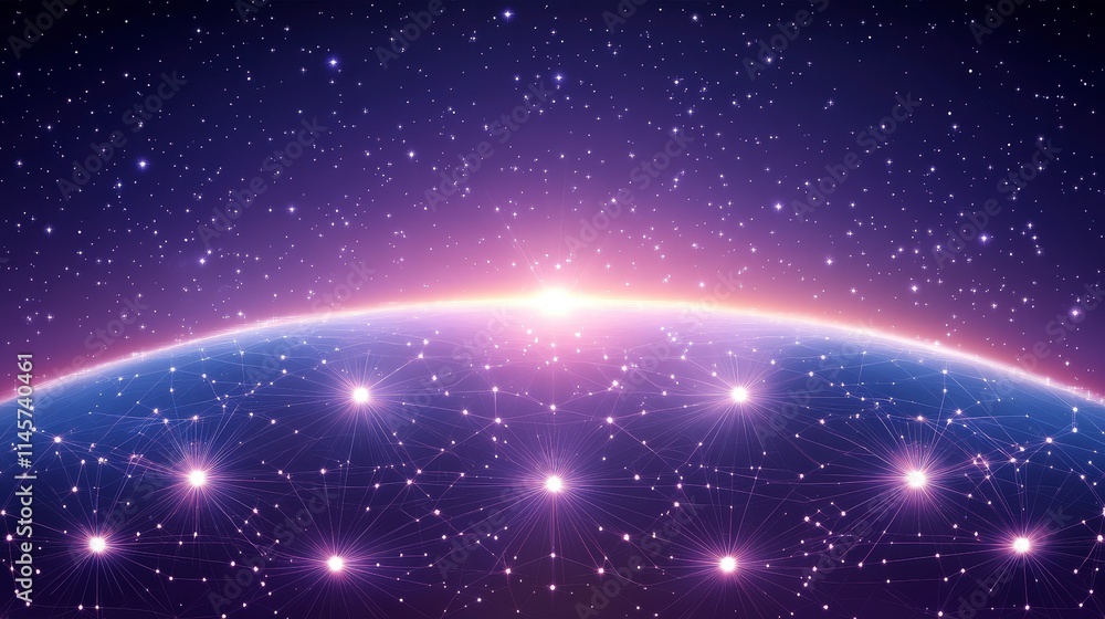 Poster a vibrant earth with interconnected glowing points against a starry backdrop. it symbolizes global n