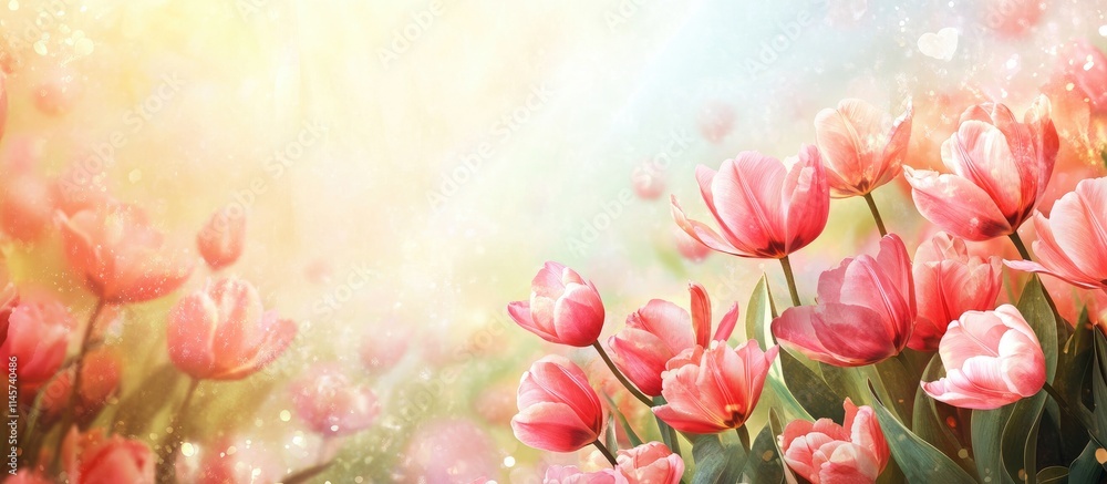 Poster vibrant pink tulips in soft light creating a dreamy backdrop with ample space for text and design el