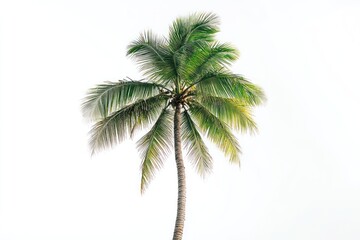 Single coconut palm tree isolated on white background.