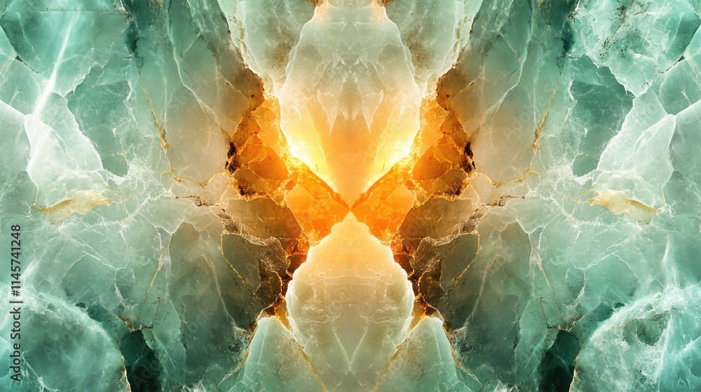 Poster translucent fluorite stone slice with symmetric patterns and vibrant colors creating a stunning natu