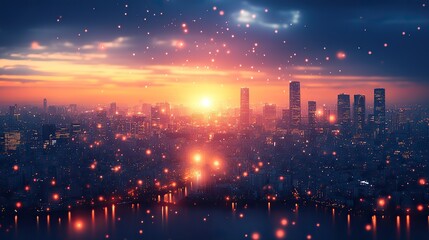 Obraz premium City lights at night create an abstract representation of internet connectivity, technology, and urban communication.