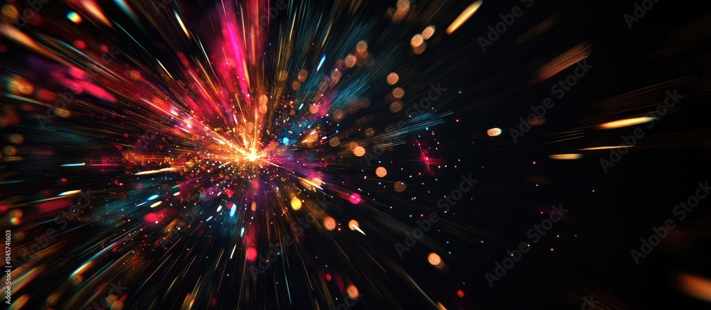 Poster colorful fireworks exploding in dark night sky creating a dynamic burst of light and color with ampl