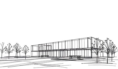 Modern Building Sketch: Clean Line Illustration. AI Generated