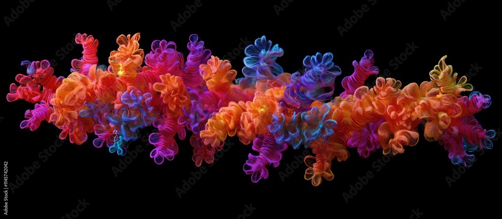 Poster colorful abstract wave of vibrant swirls resembling fireworks on a black background creating a dynam